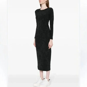 James Perse Green Ruched Velvet Long  Sleeve Dress 0